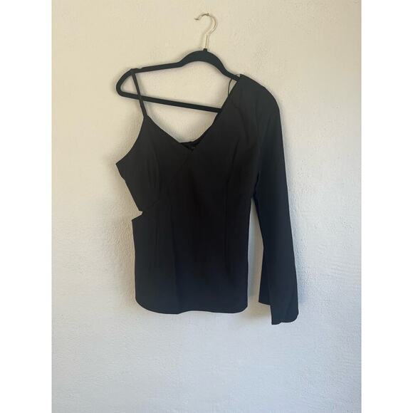 Anthropologie Endless Rose Woman Black One Shoulder Long Bell Sleeve Top… - Picture 1 of 6